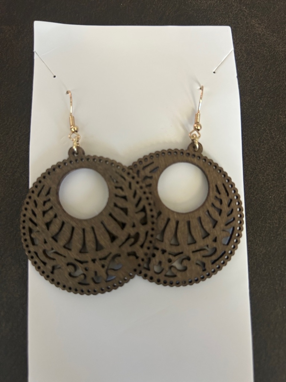 Women’s Brown Laser-Cut Wooden Hoop Earrings - Lightweight Fashion Jewelry